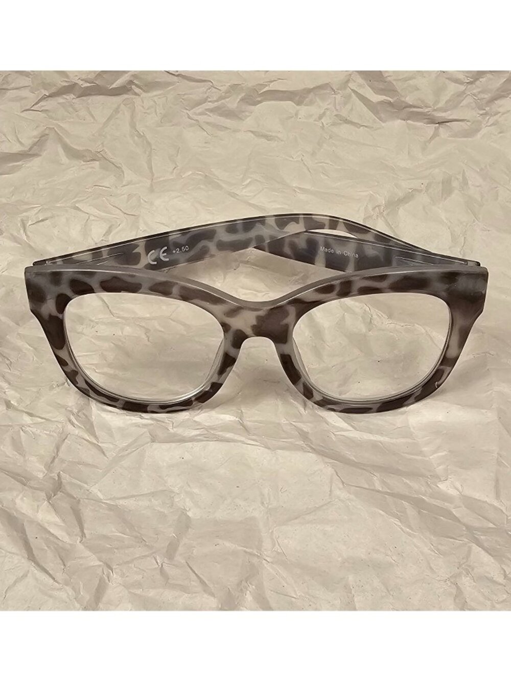 Clear Gray Leopard Print Reading Glasses +2.50 Strength Lightweight Frame Unisex